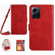 HT03 For Xiaomi Redmi Note 12 4G Butterfly Flowers Imprinted Wallet Stand Case Leather Cover