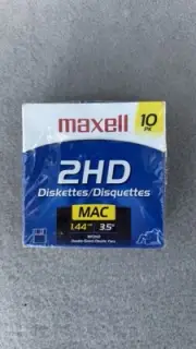 New Sealed Maxell 3.5” Floppy Disks 2HD MF2HD MAC 1.44MB 10-Pack Vintage