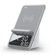 Wireless Charging Station with Bluetooth Speaker and Alarm Clock, 4 in 1 Wireless Charger Compatible with iPhone and Android Phones, White