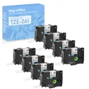 8PK Black Print on White Compatible with Brother TZ 261 36mm Label Tape P-Touch