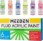 Fluorescent Acrylic Paint Set 6 Neon Colors 60ml Glow in the Dark for Canvas Pai