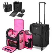 Byootique Rolling Makeup Train Case & Backpack Kit w/ 7 Toiletry Bags Travel