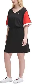 [Tommy Hilfiger] Womens Plus Colorblock Short T-Shirt Dress Black 0X