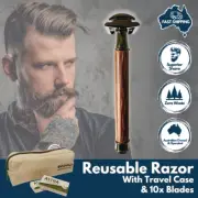 Premium Reusable Safety Razor Shaver +Carry Case (Metal, Vintage, Wooden Handle)