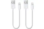 2 Pack 20cm Short Data Transfer Charger Charging USB Cable Cord for Apple iPhone iPad iPod Bulk White TPE Plastic