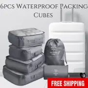 6 Pcs Waterproof Packing Cubes Large Travel Luggage Organizer Storage Grey