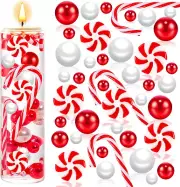 120Pcs Christmas Vase Filler, White and Red Candy Cane Pearl 120 Red and White