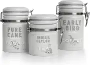 Kitchen Canister Set Canisters Lid Decorative Coffee Sugar Tea Grey Set of 3 NEW