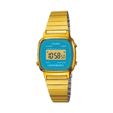 CASIO 卡西歐 復古風金色電子錶 - 水藍框/24.6mm (LA670WGA-2)