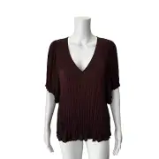 NWT $295 Vince Crushed Satin Flutter Sleeve Top In Oxblood Size Medium