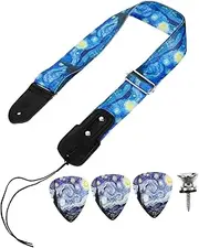GLSTOY 1 Set Adjustable Electric Guitar Strap with Picks Lightweight and Dirt Resistant Ukulele Strap for All Players Musicians Men Women