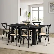Oikiture 160cm Extendable Dining Table with 6PCS Dining Chairs Geometric Black