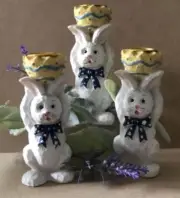 Bunny Rabbit Taper Candle Holders Easter Decor 4½” Tall (Set of 3)Resin