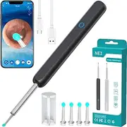 Ear Cleaner，Ear Wax Removal Kit with Camera, 1080P HD Wireless Earwax Cleaner with Camera, WiFi Otoscope Ear Camera with 6 LED Lights, Earwax Remover, 3.5mm Visual Earwax Removal Otoscope for Adults Kids Pets，Smart Phone (Black,NE3)