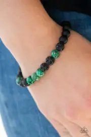 PAPARAZZI TONE DOWN - GREEN AND LAVA STONE STRETCHY URBAN BRACELET