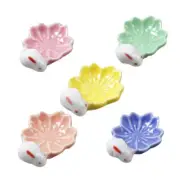 SHOWERORO 5 Pieces Ceramic Cherry Blossom Chopstick Rest Wooden Spoon