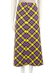 Yellow & Purple Tartan Pattern Midi Skirt