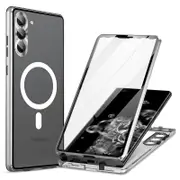 PC Metal Tempered Glass Case for Samsung Galaxy S23 Matte Phone Case with Lens Cover/Lock