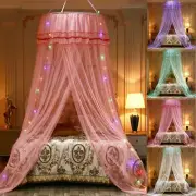 Mosquito Net Princess King Queen Lace Bed Canopy Crown w/ Lights String AU