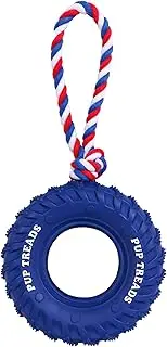 SCHITEC Dog Chew Toy with Rubber Tire & Tug of War Rope for Medium Large Dogs Aggressive Chewers, Interactive Fetch Play Treat Dispenser Pull Toys (Blue)