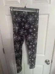 Girl’s Halloween No Comment Leggings Spider Webs Black & White NWT size L 14