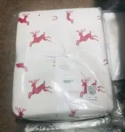 Pottery Barn Jumping Reindeer Sheet Set Red Full Deer Holiday Flannel 4pc New
