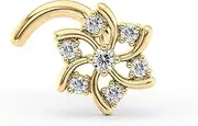 [Lavari Jewelers] 20 Gauge Flower Curved Nose Stud for Women for Men - 14k Yellow Gold Cubic Zirconia Nose Ring - Unisex Hypoallergenic Nostril Piercing Jewelry - 20G Body Piercing