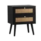 NNEED Bedside Table 2 Drawers Storage Cabinet Rattan