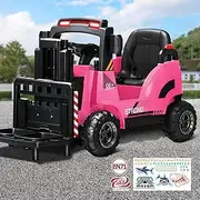 Mazam Ride on Car Toy Forklift 12V Kids Ride on Car with Seat Belt, Reverse Lights, Built in Songs, TF Card Slot and USB Port and MP3 Connection 30kg Capacity Suitable for 3-6 Years Pink