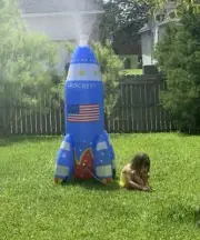 Sprinkler Water Play Inflatable Rocket Toys Outdoor Games Kids Slide Splash Blow