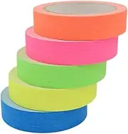 LALAFINA 10mm x 10m Fluorescent Tape 5pcs Neon Blacklight Gaffer Tape Non-Sticky for Parties Stages Decorations