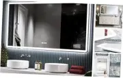 72x36 LED Mirror for Bathroom, Front and Backlit, Rounded Corner Frameless, 3