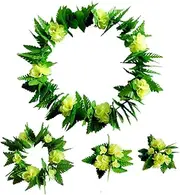 MERRYHAPY Tropical Hawaii Party Skirt Set 5pcs Green Leaf Skirt Headdress Garland Wristband Adults Size XL