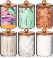 6 Pack Qtip Holder Dispenser, Plastic Bathroom Organizer and Storage Containers,