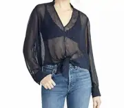 RACHEL Rachel Roy Womens Blouse Edina Sheer Tie-Front Blue Size 0