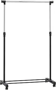Amazon Basics Clothes Rail with Wheels, Chrome, 43.1 x 87.8 x 106.6-170.1 cm