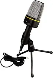 Vaguelly Desktop Vintage Microphone Tripod Clip 3.5mm Plug for Laptop Karaoke Recording Chatting