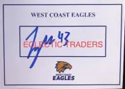 Tyrell Dewar SIGNED West Coast Eagles Card. AFL Football. Yeo Darling.