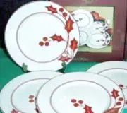 Lenox Red Holly Berry Silhouette 8 PC. Tidbit Holiday Plate Set 6" NEW 2 Boxes