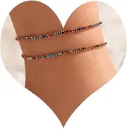 [Cybche] Boho Layered Rhinestone Ankle Bracelet Set Colourful Crystal Tennis Chain Anklet Summer Beach Rainbow CZ Anklet Sparkling Cubic Zirconia Anklet Jewellery for Women, Zinc