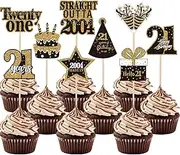 Xsstarmi 36 Pack Happy 21st Birthday Cupcake Toppers Twenty One Hello 21 Straight Outta 2002 Cupcake Picks 21 Fabulous Cheers to 21 Years Cake Decorations for 21st Birthday Party Supplies