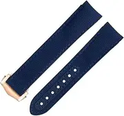 [KAVJU] 20mm Blue Line High Density Nylon Cowhide Watchbands For Omega Strap For AT150 Seamaster 300 Planet Ocean De Ville Speedmaster Curved End Watch Band