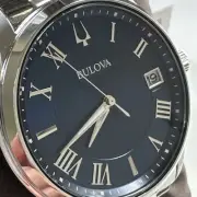 Bulova Wilton Men's Quartz Silver-Tone Blue Dial Watch 41MM 96B386