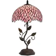 Tiffany Table Lamp, Stained Glass Desk Light, W12H19 Inch, Metal Leaf Base (P...