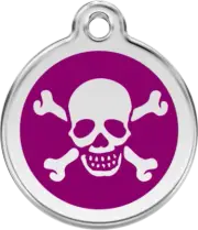 Red Dingo Skull & Cross Bones Purple Tag - Lifetime Guarantee - Cat, Dog, Pet ID
