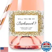 Set of 12 Gold Glitter (not real foil) Bridesmaid Proposal Mini Champagne Bot