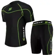 Mens Compression Armour Thermal Base layer Half Sleeve Shirt+Gym Yoga Shorts Set