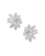 Nadri Rare Jewels Cubic Zirconia Cluster Large Stud Earrings in Rhodium Plated