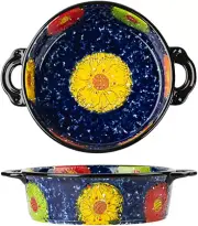Vintage Style Pottery Bakeware Colorful Daisy Pattern Ceramic Casserole Dish
