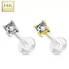 14K Gold Square Gem BioFlex Labret Philtrum Medusa Tragus Conch Helix Ring Stud